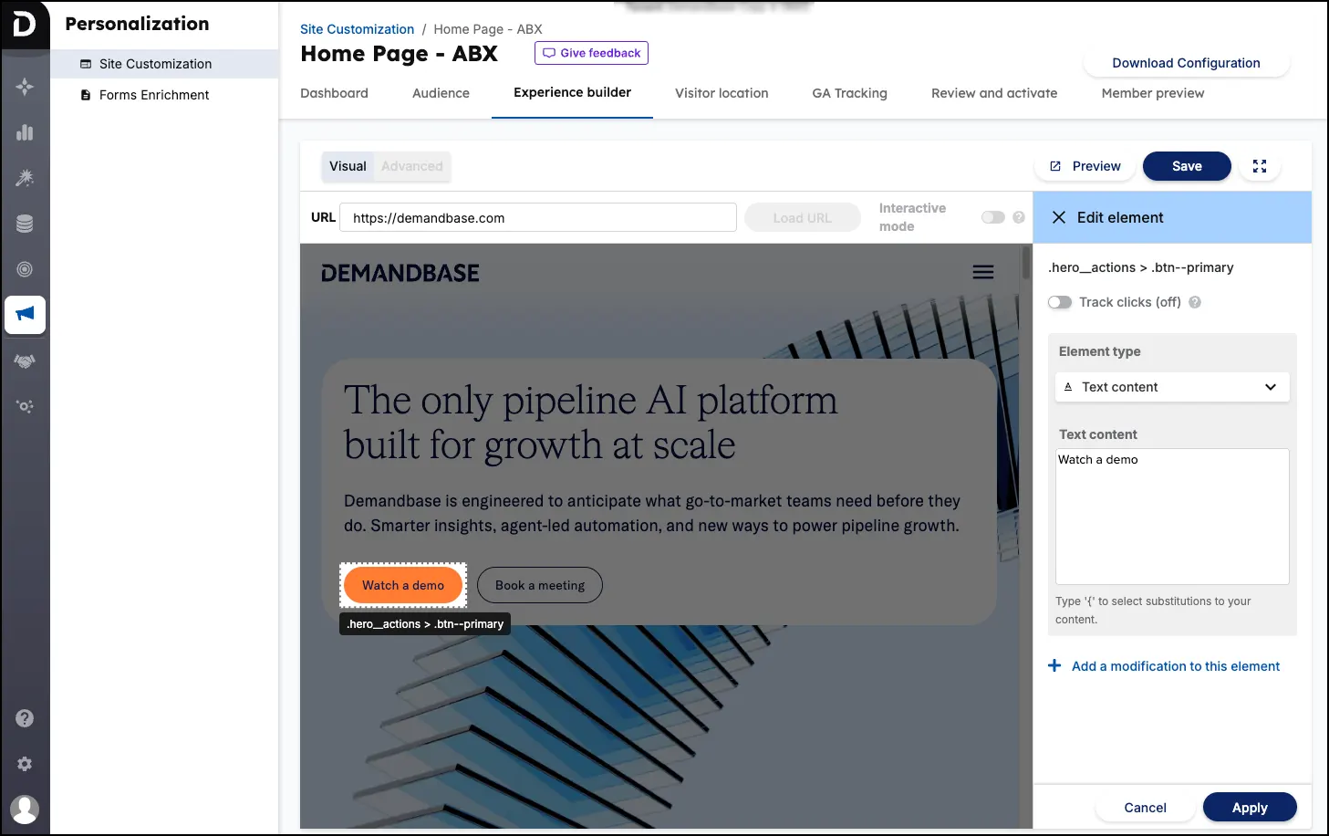 Demandbase ABX edit element