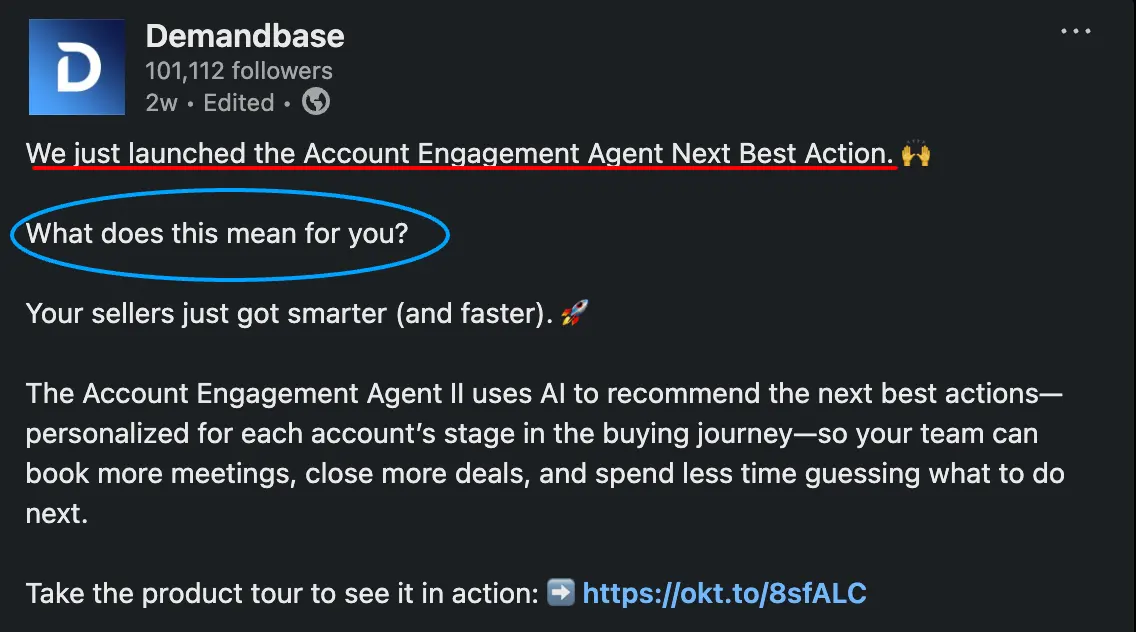 Demandbase engaging with users via LinkedIn