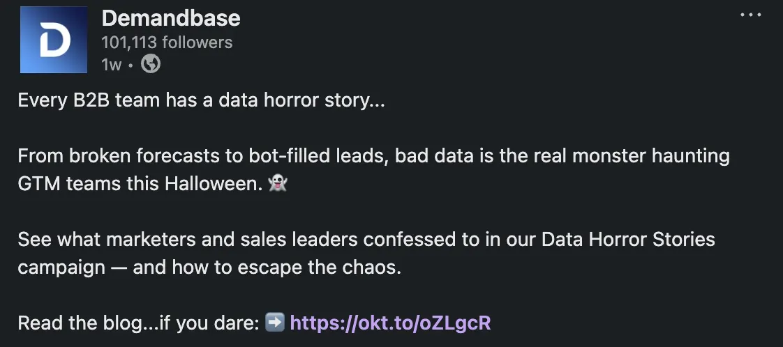 Demandbase blog posts creates a LinkedIn post