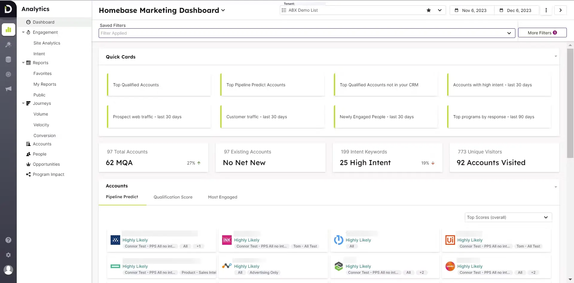 Demandbase Homebase Marketing Deshboard