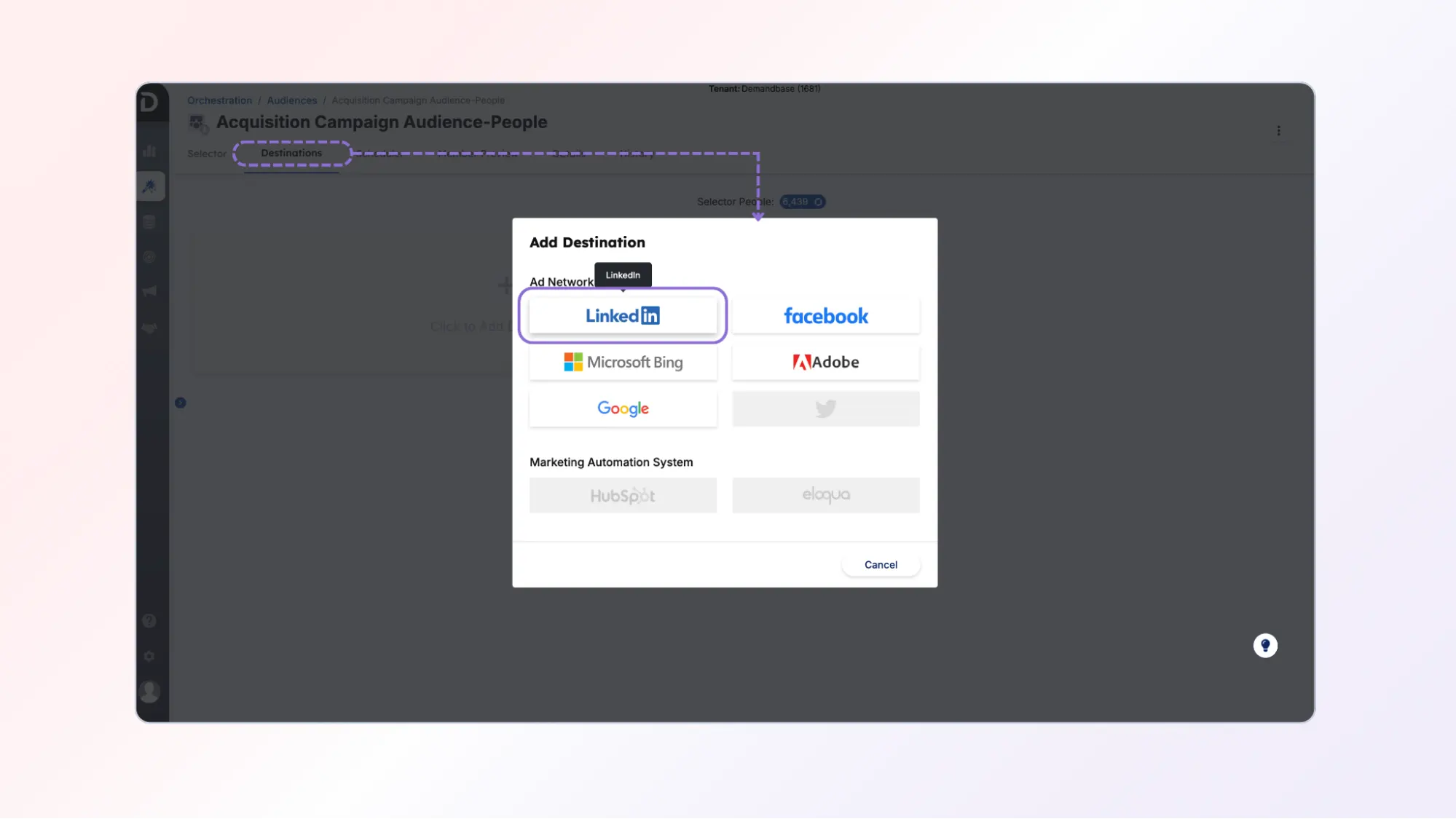 LinkedIn as the destination