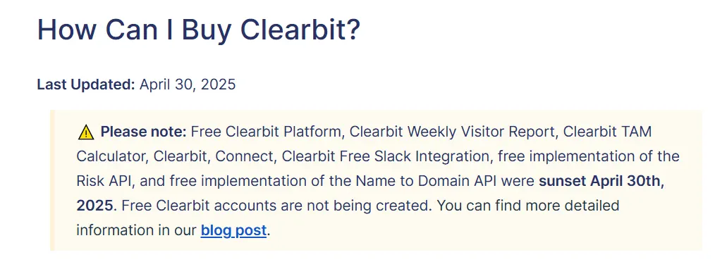 Free Clearbit platform 