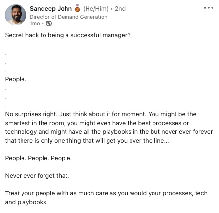 Sandeep John Linkedin Post