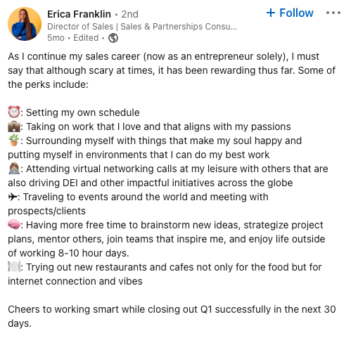 Erica Franklin Linkedin Screenshot