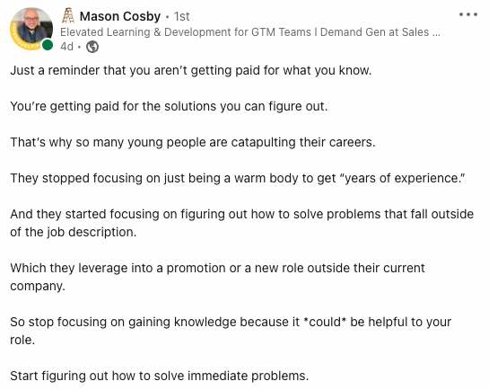Mason Cosby Linkedin Post